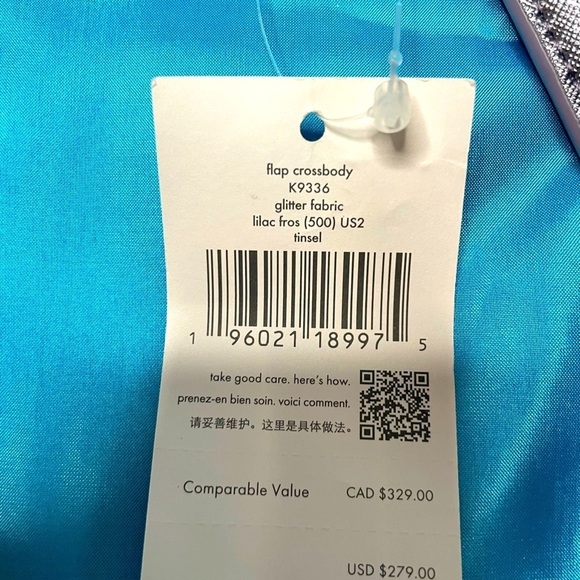 KATE SPADE NEW Tinsel Glitter Flap Crossbody Bag in Lilac Frost NWT - Picture 12 of 12